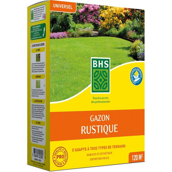 Semence de Gazon rustique - BHS - Boîte de 3 kg - Résistant aux conditions climatiques difficiles - Soleil - Rouge