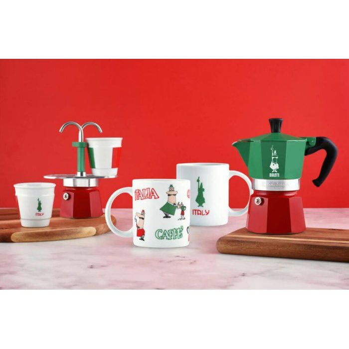Cafetiere italienne - BIALETTI - La Mokina Italia - Tous feux sauf induction - 1 tasse - 40 ml - Vert / Rouge