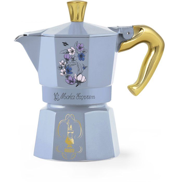 Cafetiere italienne - BIALETTI - Moka express - Collection Birdgerton - 3 tasses - 130 ml - Bleu / Fleurs