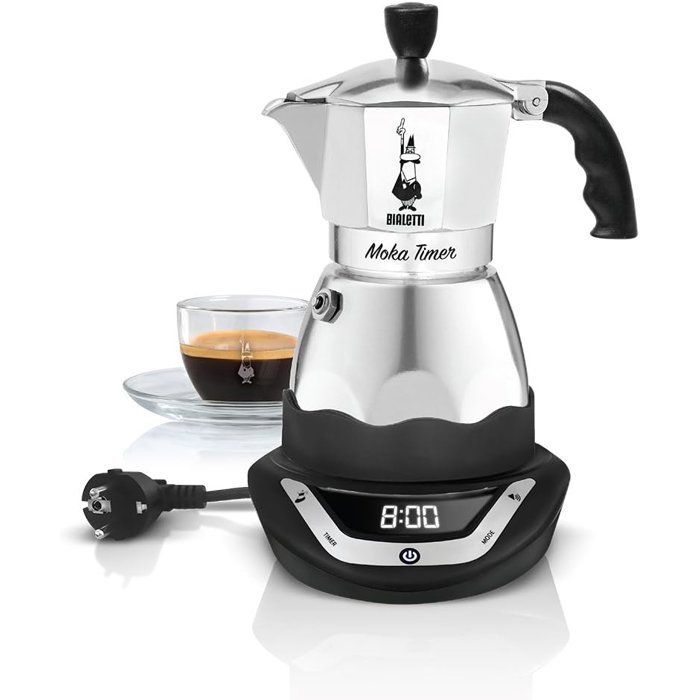 Cafetiere italienne électrique - BIALETTI - MOKA TIMER - 3 tasses - 120 ml - Inox