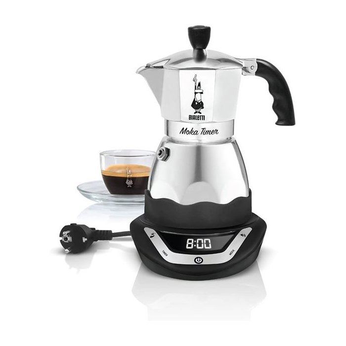 Cafetiere italienne électrique - BIALETTI - MOKA TIMER - 6 tasses - 300 ml - Inox