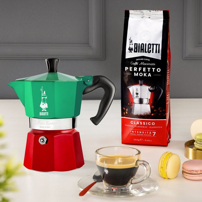 Cafetiere italienne - BIALETTI - Moka Express Italia - Tous feux sauf induction - 6 tasses - 300 ml - Vert / Rouge