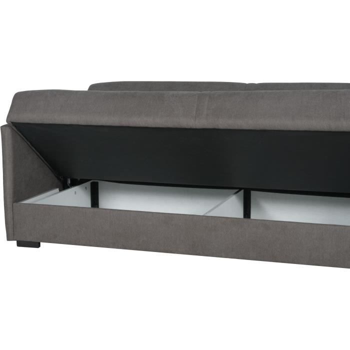 Canapé convertible 3 places - BIANCA - Tissu taupe - 4 coussins - Coffre de rangement - 204 x 92 x 91 cm