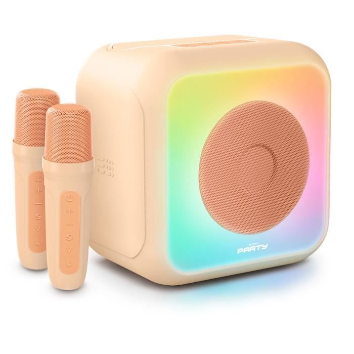 Enceinte karaoké lumineuse BIGBEN - Peche - Bluetooth - 30W - 2 micros sans fil USB-C - Égaliseur - Batterie Li-on