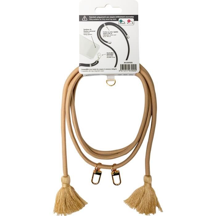 Coque bandouliere - BBC - Beige - Pompons - Universelle amovible - Longueur ajustable