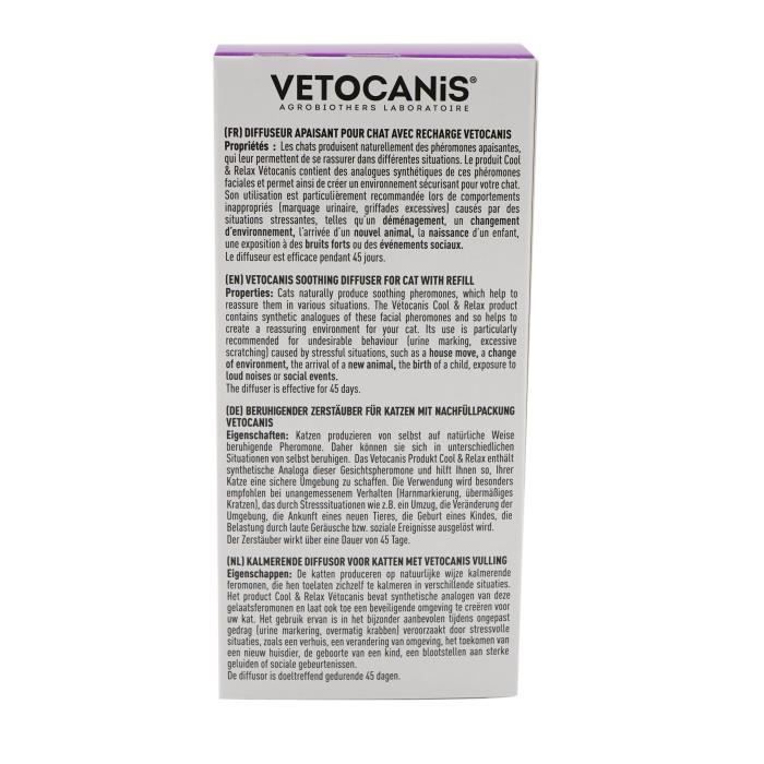 VETOCANIS Diffuseur + Recharge anti-stress pour chat - Efficace 45 jours