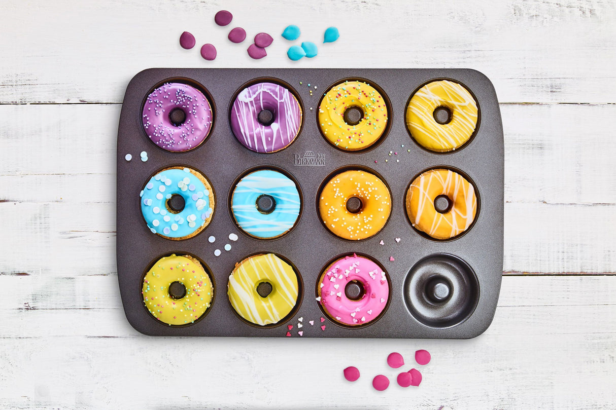 Plaque a cuisson pour donuts - BIRKMANN - EASY BAKING - Acier carbone - Anti adhésif - 12 moules - Ø7cm, 37 x 26 x 2 cm