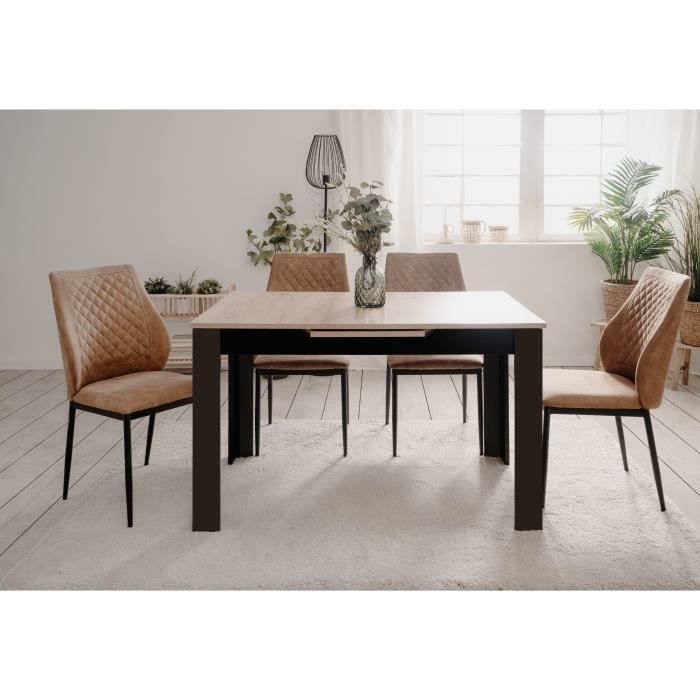 Table extensible - BIRMINGHAM - 80A - Ouverture synchonisÈe automatique - Chene / noir - 6 / 8 personnes - 125-165 x 75 x 80 cm