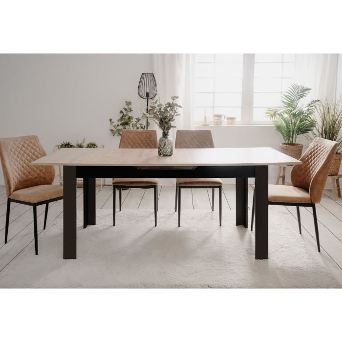 Table extensible - BIRMINGHAM - 80B - Ouverture synchonisée automatique - Chene / noir - 8 / 10 personnes - 160-200 x 75 x 80 cm