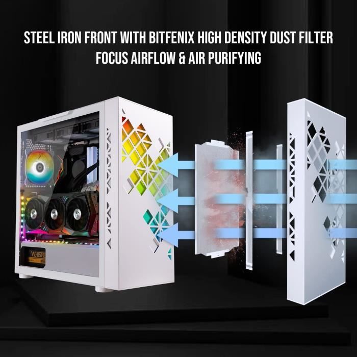 Boitier PC sans alimentation - BITFENIX Tracery ARGB (Blanc) - Moyen tour - Format E-ATX