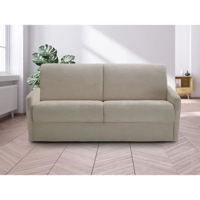 Canapé convertible express - 3 places - LINCOLN - Velours côtelé Beige - 175 x 100 x 87 cm - MONDO