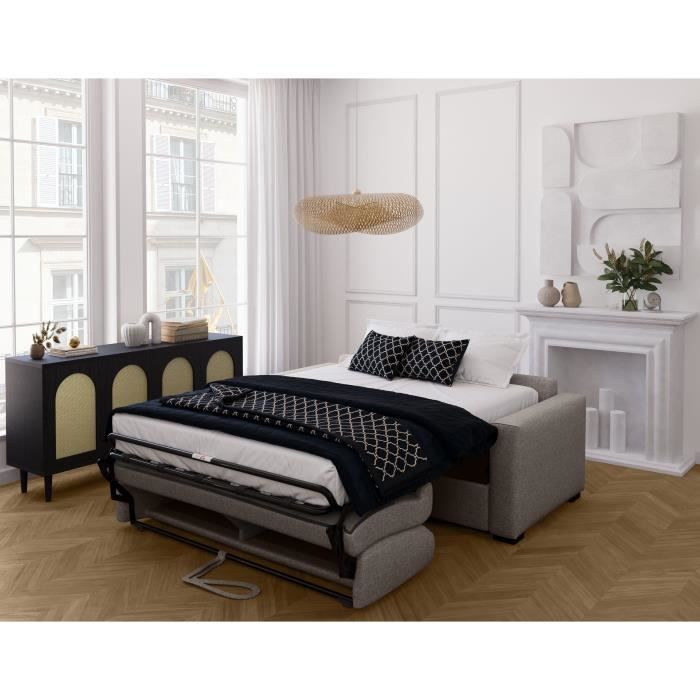Canapé convertible express - MARIUS - Tissu Beige - matelas 14cm - 190 x 100 x 87 cm