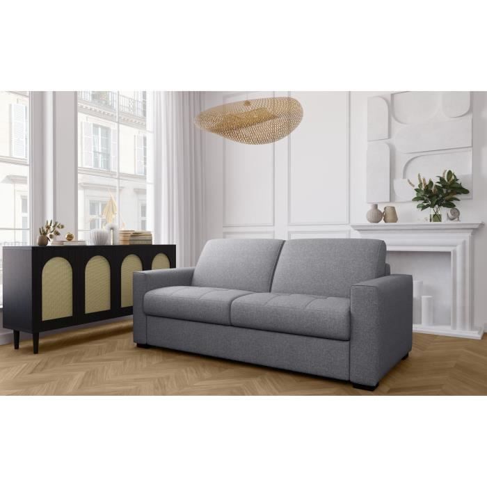 Canapé convertible express - MARIUS - Tissu Gris clair - matelas 14cm - 190 x 100 x 87 cm