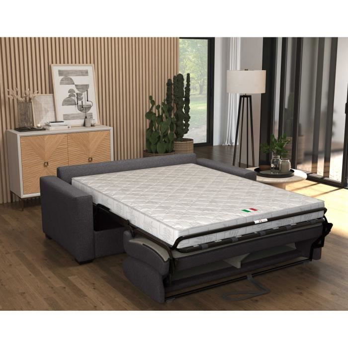 Canapé convertible express - MARIUS - Tissu Anthracite - matelas 14cm - 190 x 100 x 87 cm