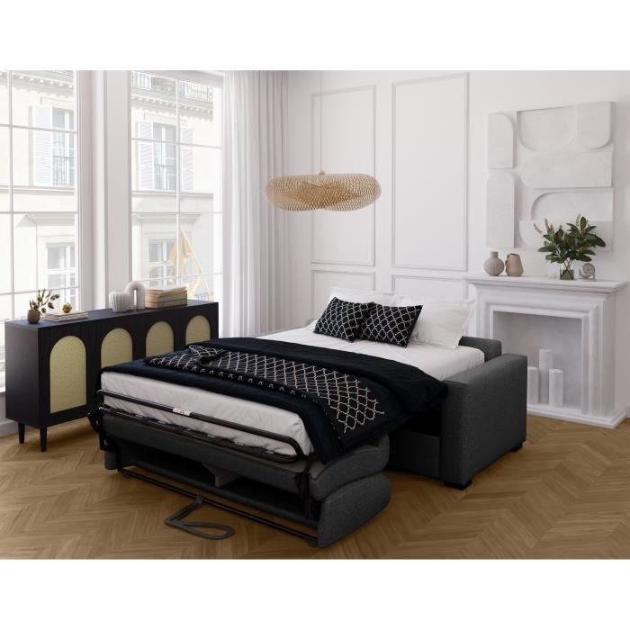 Canapé convertible express - MARIUS - Tissu Anthracite - matelas 14cm - 190 x 100 x 87 cm
