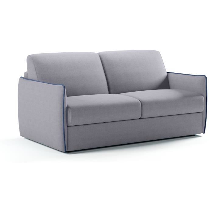 CanapÈ convertible express - AGATHE - Tissu Gris - LiserÈ Bleu - 175 x 100 x 87 cm