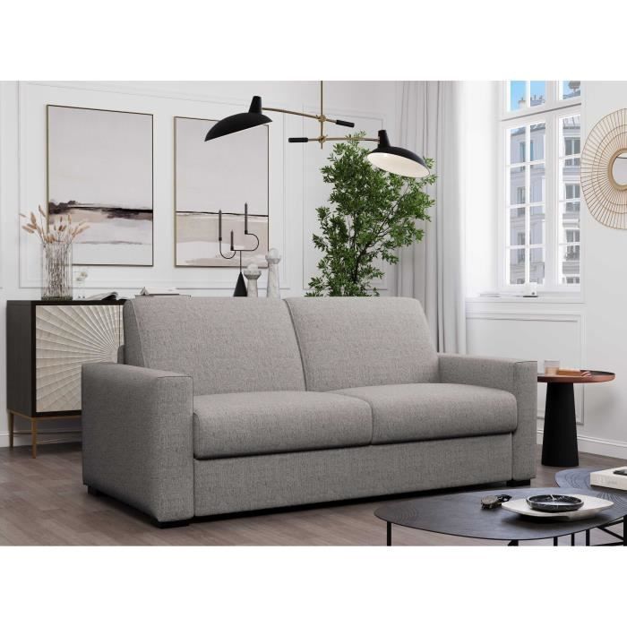 Canapé convertible express JOHN - 3 places - Tissu gris - 190 x 100 x 87 cm