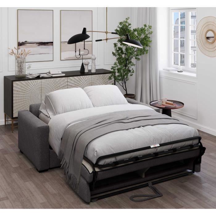 Canapé convertible express JOHN - 3 places - Tissu anthracite - 190 x 100 x 87 cm