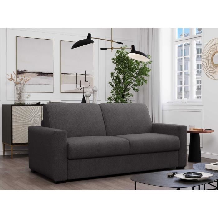 Canapé convertible express JOHN - 3 places - Tissu anthracite - 190 x 100 x 87 cm