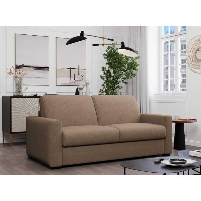 Canapé convertible express JOHN - 3 places - Tissu beige - 190 x 100 x 87 cm