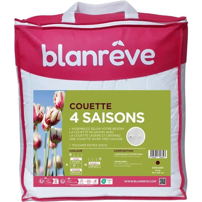 Couette 4 Saisons 420 gr/m˛ - BLANREVE - 200 x 200 cm - Blanc