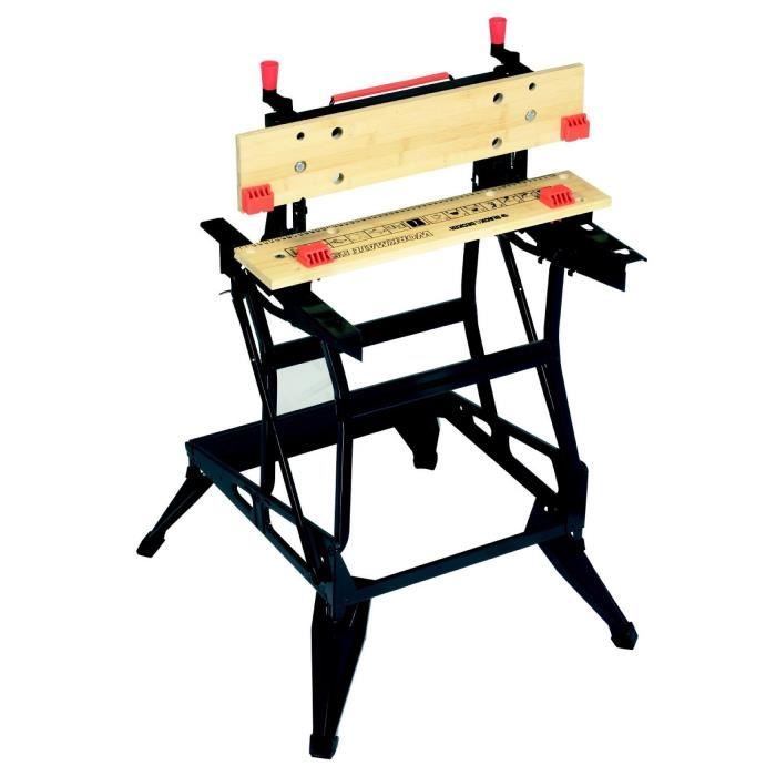 Etabli-Etau Pliable BLACK+DECKER WM550-XJ - 2 M‚choires en Bambou - Charge Maximale de 250 kg