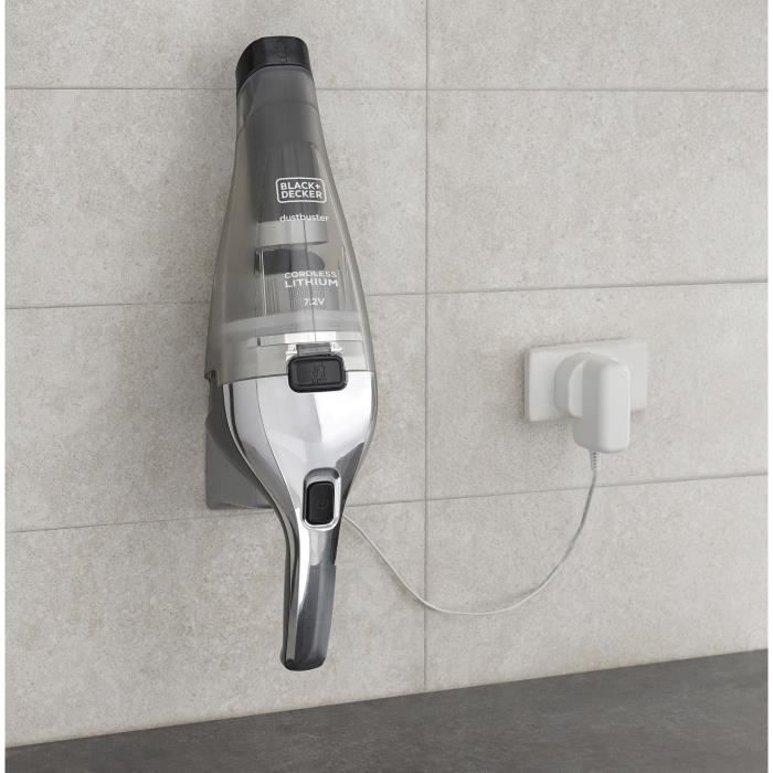 Aspirateur a main sans fil BLACK+DECKER NVC220WC-QW Dustbuster Lithium 7,2V 15,5 AirWatts 385 ml Gris mÈtalisÈ