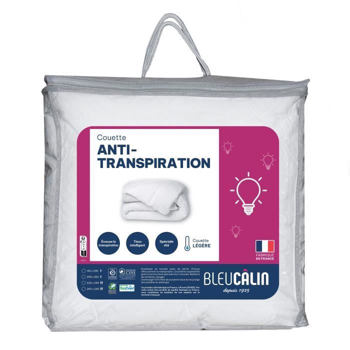 Couette - 260 x 240 cm - BLEU CALIN - Légere anti-transpiration - 200 g/m² - Blanc