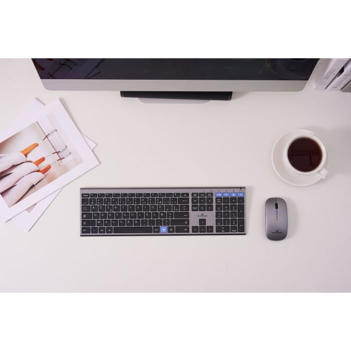 Ensemble Clavier souris sans fil - BLUESTORK - AZERTY - Métal - Silencieux - Touches ciseaux