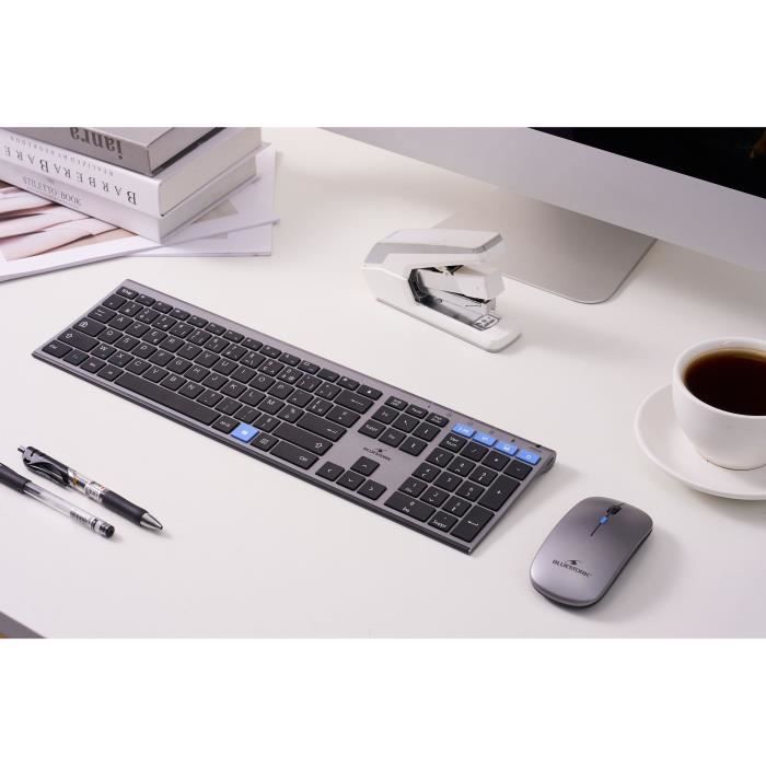 Ensemble Clavier souris sans fil - BLUESTORK - AZERTY - Métal - Silencieux - Touches ciseaux