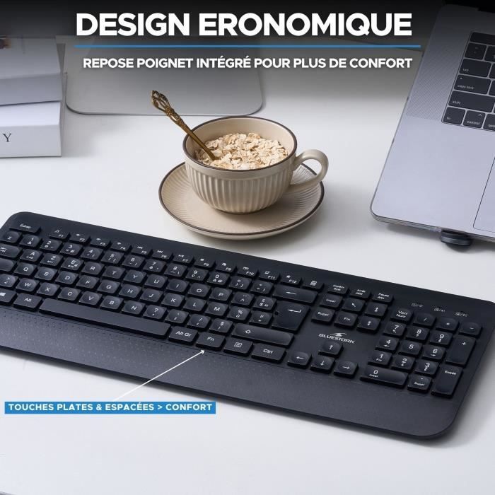 Clavier sans fil - Touches creusées ergonomiques - BLUESTORK - Office R2 - AZERTY