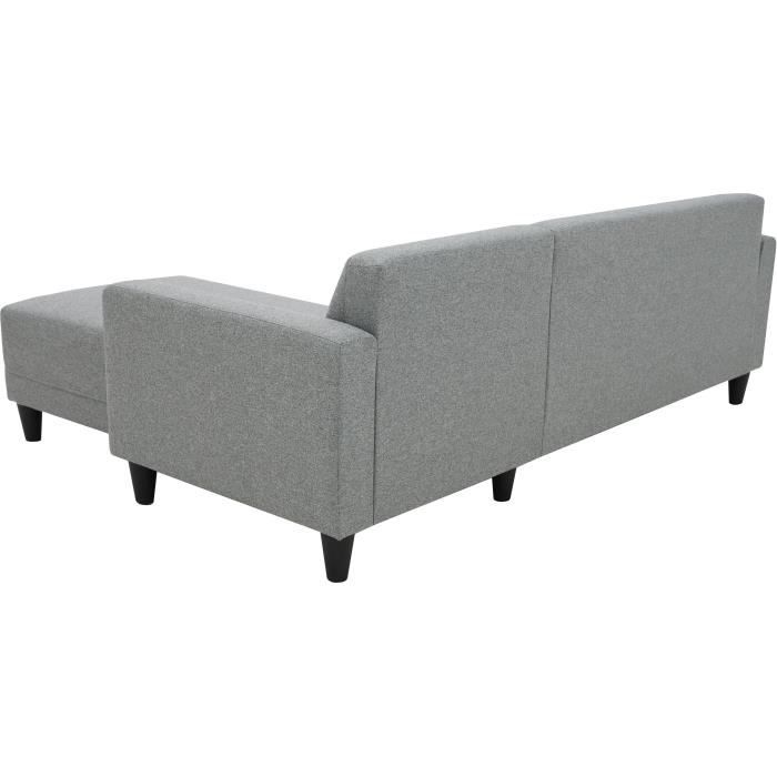 Canapé d'angle fixe 4 places BOB - Tissu souris - Réversible - L 197 x P 117 x H 65 cm