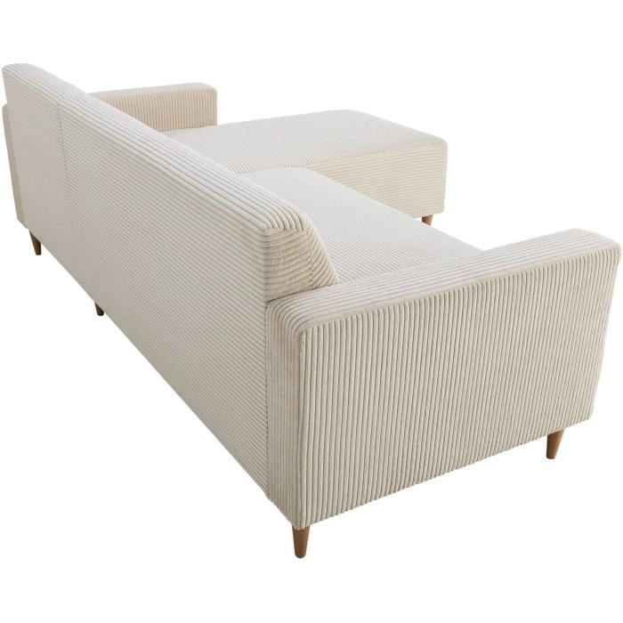 CanapÈ d'angle rÈversible - 3 places - BOB - Velours cotelÈ - Ecru - 197 x 138 x 65 cm