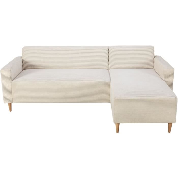 Canapé d'angle réversible - 3 places - BOB - Velours cotelé - Ecru - 197 x 138 x 65 cm