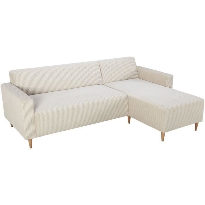CanapÈ d'angle rÈversible - 3 places - BOB - Velours cotelÈ - Ecru - 197 x 138 x 65 cm