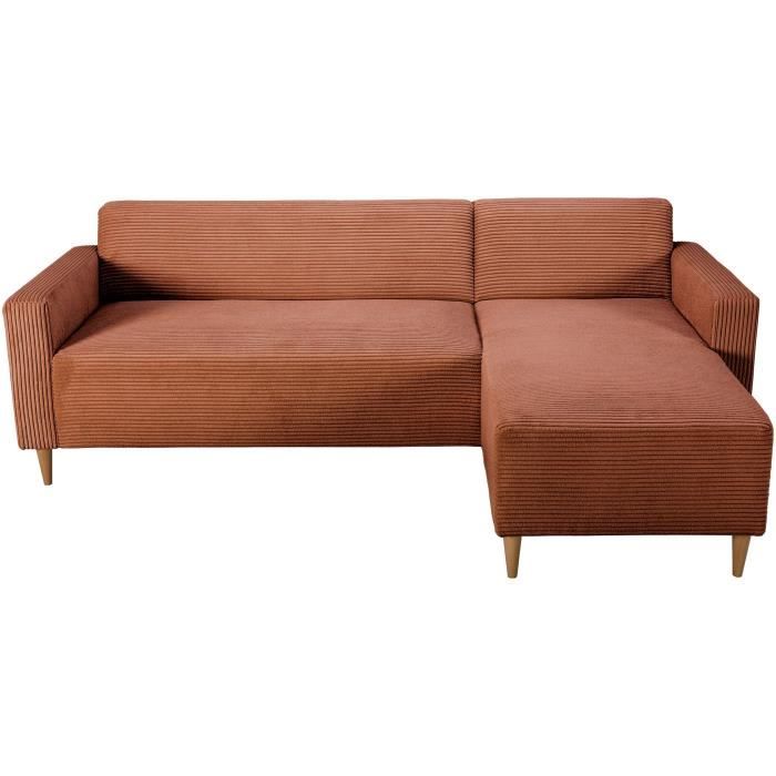 Canapé d'angle fixe réversible - 4 places - BOB - Velours cotelé Terracotta - 197 x 138 x 65 cm
