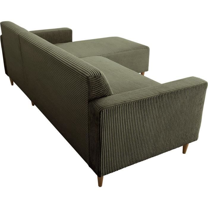 Canapé d'angle fixe réversible - 4 places - BOB - Velours cotelé Kaki - 197 x 138 x 65 cm