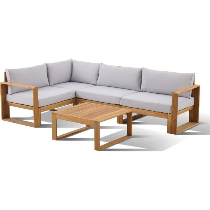 Salon de jardin d'angle modulable LEVATA CLASSIQUE - Bois d'acacia FSC - 5 personnes - Gris