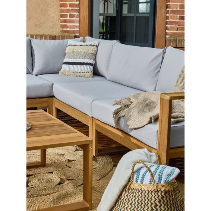Salon de jardin d'angle modulable LEVATA CLASSIQUE - Bois d'acacia FSC - 5 personnes - Gris