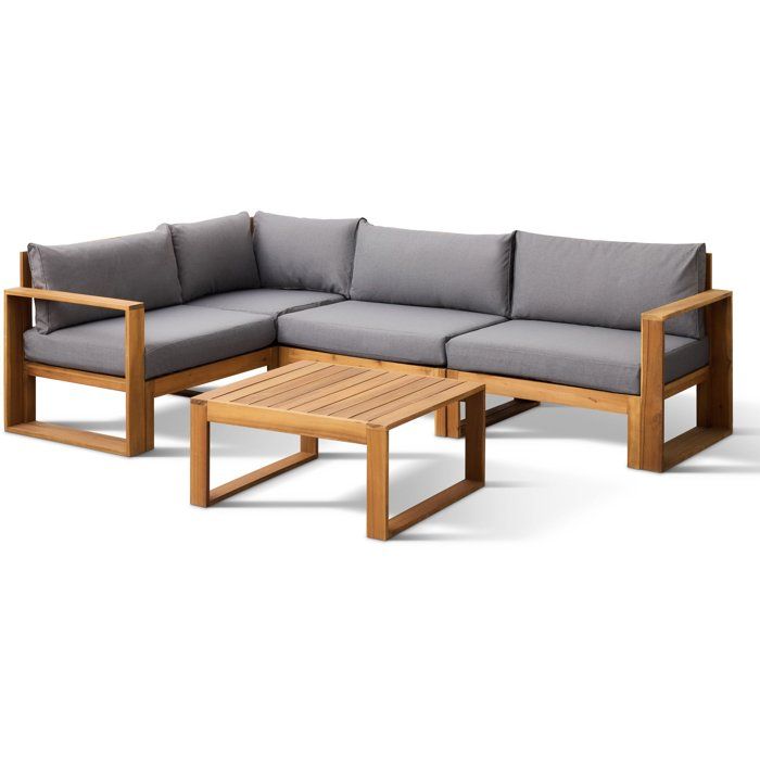 Salon de jardin d'angle modulable LEVATA CLASSIQUE - Bois d'acacia FSC - 5 personnes - Gris