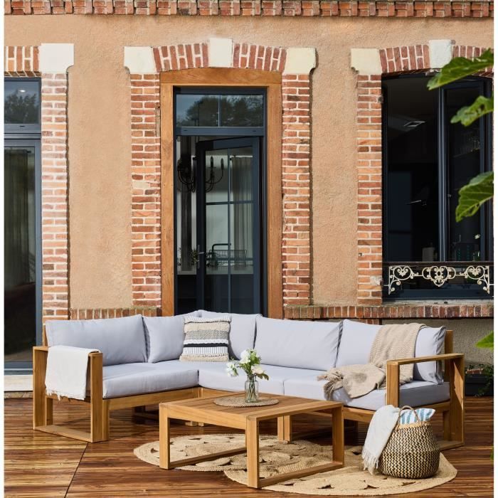Salon de jardin d'angle modulable LEVATA CLASSIQUE - Bois d'acacia FSC - 5 personnes - Gris