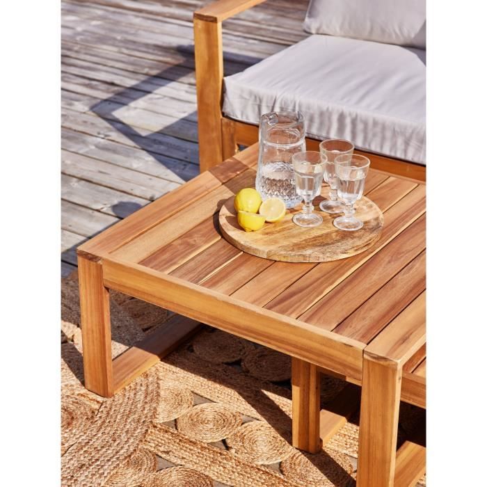 Salon de jardin d'angle modulable LEVATA OTTOMAN - Bois d'acacia FSC - 6 personnes - Blanc cassé + Housse incluse