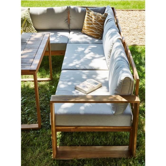 Salon de jardin d'angle modulable LEVATA DINING - Bois d'acacia FSC - 7 personnes - Gris de lin + Housse incluse