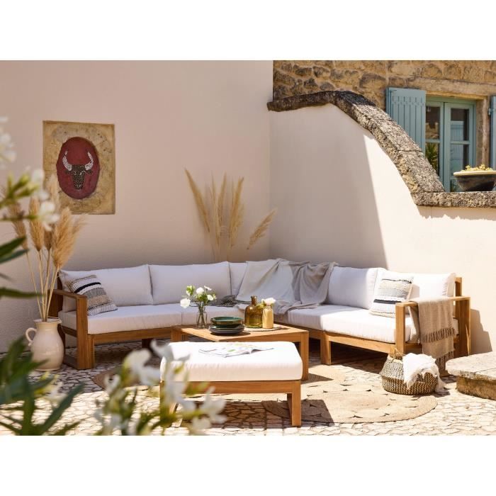 Salon de jardin d'angle modulable LEVATA XL - Bois d'acacia FSC - 8 personnes - Blanc cassé + Housse incluse