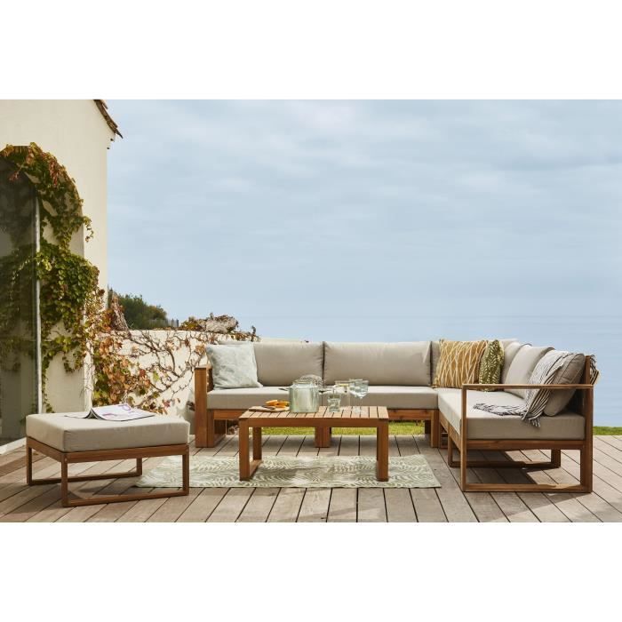 Salon de jardin d'angle modulable LEVATA XL - Bois d'acacia FSC - 8 personnes - Gris de lin + Housse incluse