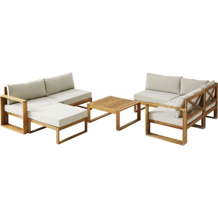 Salon de jardin d'angle modulable LEVATA XL - Bois d'acacia FSC - 8 personnes - Gris de lin + Housse incluse