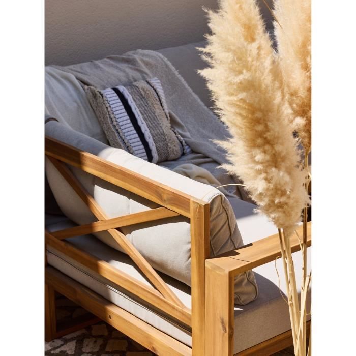 Salon de jardin d'angle modulable LEVATA XXL - Bois d'acacia FSC - 9 personnes - Gris de lin + Housse incluse