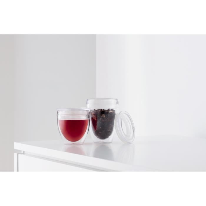 Set 2 gobelets - BODUM - Pavina To Go - Double paroi plastique - Couvercle hermétique - 20 cl - Transparent
