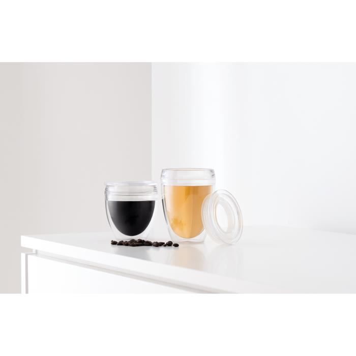 Set 2 gobelets - BODUM - Pavina To Go - Double paroi plastique - Couvercle hermétique - 20 cl - Transparent