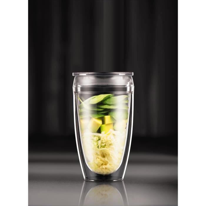 Set 2 gobelets BODUM - Pavina To Go - Double paroi plastique - Couvercle hermétique - 40 cl - Transparent